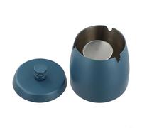 Smell-Proof Soot Collector with Lid,Windproof Ash Tray for Indoor Outdoor Use, Easy Clean Metal Container for Patio and Garden(Blue)