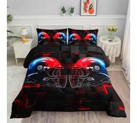Smell Sunshine Comforter Set Blue and Red Rugby Helmet Printed Bedding Set 1 Comforter and 2 Pillowcases for Girls Boys Bedroom All Season(Rugby Helmet Full)