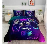 Smell Sunshine Comforter Set Purple Gamepad Printed Bedding Set with 1 Comforter and 2 Pillowcases for Girls Boys Bedroom All Season(Purple Gamepad Twin)