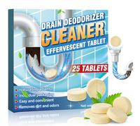 Smelly Drain Cleaner Tablets, 25 Pack Drain Smell Eliminator, Fresh Sink Cleaner, Powerful Drain Unblocker, Effectively Removes Residue, Grime and Odors, For Kitchen, Bathroom, Toilet, 1 Year Supply