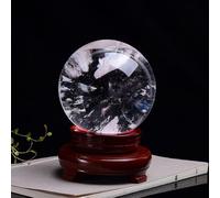 Smelting Quartz Crystal Ball,Feng Shui Balls Decoration with Stand, Divination Sphere Ornaments Decor Prosperous Invite Wealth,16cm/6.3in