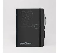 Smemoranda Weekly Diary 2023 Black - 12 Months with Planner - Large 13 x 18.8 cm - Home Office University - Soft Cover, Squared Pages, Elastic, Rounded Corners - Pen Included