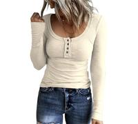 SMENG Ladies Jumpers Ribbed Knit Button Down Slim Fit Ladies Sweat Shirt Young Tops for Women UK Womens Clothes White Size 10-12 M