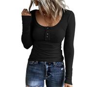 SMENG Long Sleeve Tops Women Scoop Neck Ribbed Knit Casual Ladies Lightweight Jumpers Sexy Autumn Womens Clothing UK Black Size 20-22 XXL