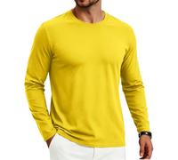 SMENG Men's Manual Work Long Sleeve Top, 100% Cotton Rugged Crew Neck Tee, Durable Solid Basic Shirt for Trades & Labor Yellow L