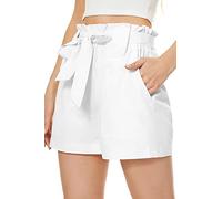 SMENG Shorts Womens with Pockets Plain Silky Feel See Through Women's Shorts Light Stylish Smart Ladies Shorts Keep Cool in The Heat White Size XXL