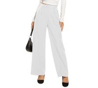 SMENG Trousers for Women UK Wide Leg Elastic Waisted Long Straight Women Trousers Casual Women's Corduroy Trousers White Size 6-8 S