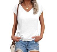 SMENG White T Shirt U Neck Cap Sleeve Womens Tops Solid Color Lightweigght Tunic Tops for Women UK Soft Summer Essentials Womens Clothing Size 18-20
