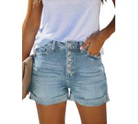 SMENG Womens Denim Shorts High Waisted Stretch Ripped Hole Rolled Hem Button Up Summer Ladies Jean Shorts Sky Blue M