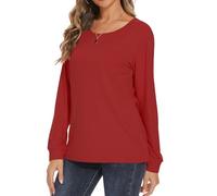 SMENG Women's Thermal Tops Plain Thermal T Shirts Scoop Neck Base Layers Women Beautiful Thermal Skins Women Long Sleeve Top Tight Womens Base Layer Top Red Size XXL(20-22uk)
