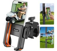 Smerkod Golf Cart Phone Mount Holder, Soft Silicone Anti-Slip and Safety Lock Double Secure,1S One-Handed Pick & Place, No Camera Block, 360° Rotatable, Ideal for Big & Thick-Cased Smartphones.