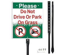 Smeryl Please Do Not Drive Or Park On Grass Sign with 35.4" Stake for Yard, 12” x 10” Do Not Drive On Grass Sign, No Parking On Grass Signs, Rust-Free Aluminum, Weatherproof, Easy Installation, 1 Pack