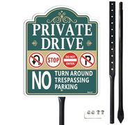 Smeryl Private Drive No Turn Around Sign with 34.6" Stake for Yard, 12" x 10" Private Driveway Sign with Stake, Rust-Free Aluminum, Weatherproof, Easy Installation, 1 Pack