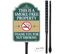Smeryl This Is A Smoke-Free Property Thank You For Not Smoking Sign with 34.6" Stake for Yard, 12" x 8" No Smoking Sign with Stake, Rust-Free Aluminum, Weatherproof, Easy to Install, 1 Pack