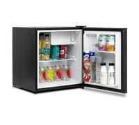 SMETA Mini Fridge Small Table Top Beer Fridge 220-240V, Counter fridge with Reversible Door & Chiller Box, 6-Level Adjustable Thermostat, 39 dB - Perfect for Office Energy Efficient, Black, 46L