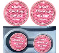 Smeyta Car Cup Coaster 2 Pack,Bling Car Accessories Interior,Universal Car Cup Holder,Don't Fuck The Car Coaster for Car/SUV/Truck(Pink,2PC)