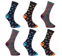 SMG® Mens 12 Pair Pack Cotton Casual Smart Design Argyle Contrast Heel Thin Stripe Socks (6-11) (Tetris Block Design)