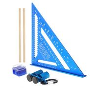 Smgda 12 inch Triangle Ruler and Tall Stair Gauges Sets, Aluminum Alloy Framing Square & Stair Gauges with Pencils, Pencil Sharpener for Woodworking/Carpentry/Home Builders (Blue)