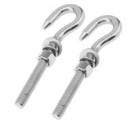Smgda 2Pcs M12 Stainless Steel Eye Bolt with Nut and Washers Long Shank Threaded Rod Round Hook Eyelet Bolt Screw (Hook Head)