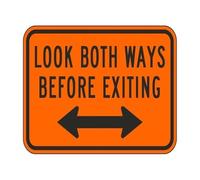 SMGLRUEAT Exit Warning Sign Look Both Ways Before Exiting Metal Sign for Workshop Factory Floor Mechanical Room Industrial Sign (8 X 12 inch)