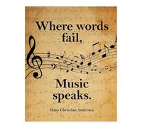 SMGLRUEAT Inspirational Music Quote Wall Art - Featuring “When Words Fail Music Speaks” & Song Notes on Vintage Style Print - For Office, Dorm, or Music Room Decor(Unframed,12x18inch(30x45cm))