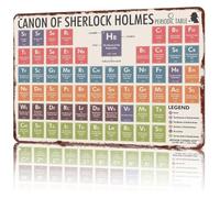 SMGLRUEAT Vintage Sherlock Holmes Stories Periodic Table Tin Sign Book Lover Gift Bookworm Wall Decor for Classroom Reading Nook Room 8 X 12 inch