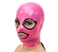 SMGZC Latex Head Cover Pink Latex Mask Latex Face Hood Rubber HeadMask Exposed Eyes and Mouth for Cosplay Bdsm Clubwear (M)