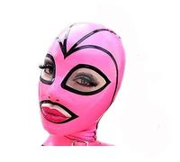 SMGZC Latex Head Cover Pink Latex Mask Latex Face Hood Rubber HeadMask Exposed Eyes and Mouth for Cosplay Bdsm Clubwear (XXL)