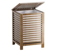 SMIBUY Double Laundry Hamper with Lid, 120L Bamboo Laundry Basket with Removable Liner Bag, 2-Section Clothes Divider Laundry Sorter for Laundry Room, Bathroom, Bedroom (Walnut)