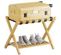 SMIBUY Luggage Rack, Foldable Bamboo Suitcase Stand with Storage Shelf for Guest Room, Bedroom, Hotel, Heavy-Duty (Nautral)
