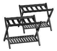 SMIBUY Luggage Rack, Set of 2, Foldable Bamboo Suitcase Stand with Storage Shelf for Guest Room, Bedroom, Hotel, Heavy-Duty (Black)