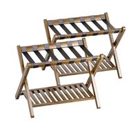 SMIBUY Luggage Rack, Set of 2, Foldable Bamboo Suitcase Stand with Storage Shelf for Guest Room, Bedroom, Hotel, Heavy-Duty (Walnut)