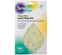 Smidge Vegan Wax Wraps Lunch Set of 3 Reusable & Compostable 100% Organic and Washable Food Storage Eco-Friendly, Patterned