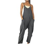 SMIDOW Jumpsuit For Women Dressy Casual Loose Sleeveless Spaghetti Strap Stretchy Wide Leg Long Pant Romper With Pockets, #02 Gray, L