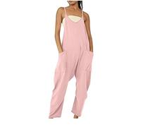 SMIDOW Jumpsuit For Women Dressy Casual Loose Sleeveless Spaghetti Strap Stretchy Wide Leg Long Pant Romper With Pockets, #06 Pink, XL