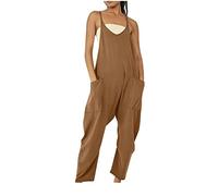 SMIDOW Jumpsuit For Women Dressy Casual Loose Sleeveless Spaghetti Strap Stretchy Wide Leg Long Pant Romper With Pockets, #011 Brown, 3XL