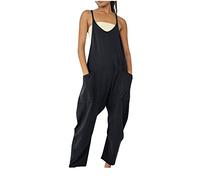 SMIDOW Jumpsuit For Women Dressy Casual Loose Sleeveless Spaghetti Strap Stretchy Wide Leg Long Pant Romper With Pockets, #010 Black, S