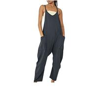 SMIDOW Jumpsuit For Women Dressy Casual Loose Sleeveless Spaghetti Strap Stretchy Wide Leg Long Pant Romper With Pockets, #015 Black, XL