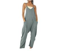 SMIDOW Jumpsuit For Women Dressy Casual Loose Sleeveless Spaghetti Strap Stretchy Wide Leg Long Pant Romper With Pockets, #012 Green, S