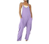 SMIDOW Jumpsuit For Women Dressy Casual Loose Sleeveless Spaghetti Strap Stretchy Wide Leg Long Pant Romper With Pockets, #07 Purple, S