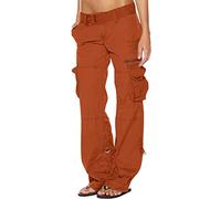 SMIDOW Low Rise Cargo Pants for Women Plus Size Baggy Stretchy Wide Leg Pants Pockets Y2K Streetwear Combat Military Trousers, #G03-orange, M