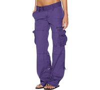 SMIDOW Low Rise Cargo Pants for Women Plus Size Baggy Stretchy Wide Leg Pants Pockets Y2K Streetwear Combat Military Trousers, #G05-purple, XS