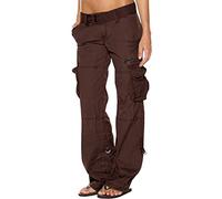 SMIDOW Low Rise Cargo Pants for Women Plus Size Baggy Stretchy Wide Leg Pants Pockets Y2K Streetwear Combat Military Trousers, #G01-coffee, S