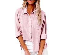 SMIDOW Womens Cotton Linen Button Down Shirt, #B-pink, M