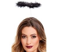 Smiffys Marabou Angels Halo, Black on Headband, Saints and Sinners Fancy Dress, Angel Dress Up Accessories