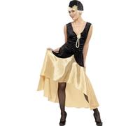 Smiffys 20s Gatsby Girl Costume, Black Dress, Hat and Pearl Necklace, 1920's Razzle Fancy Dress, 1920s Dress Up Stock Type R & O