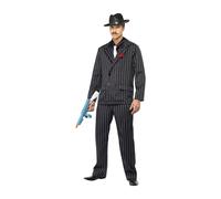 Smiffy's Costume Zoot Suit, Men's Black Jacket with Rose Lapel, Trousers, Shirt Front & Tie, Medium