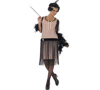 Smiffys 20s Coco Flapper Costume, Pink Dress, Cigarette Holder, Necklace & Headpiece, 1920's Razzle Fancy Dress, Adult Dress Up Costumes