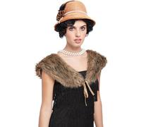 Smiffys 20s Deluxe Instant Kit, Brown Hat & Plush Faux Fur Stole, 1920's Razzle Fancy Dress, 1920s Dress Up Accessories