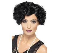 Smiffys 20s Flirty Flapper Wig, Black Short and Wavy, 1920's Razzle Fancy Dress, 1920s Dress Up Wigs Halloween